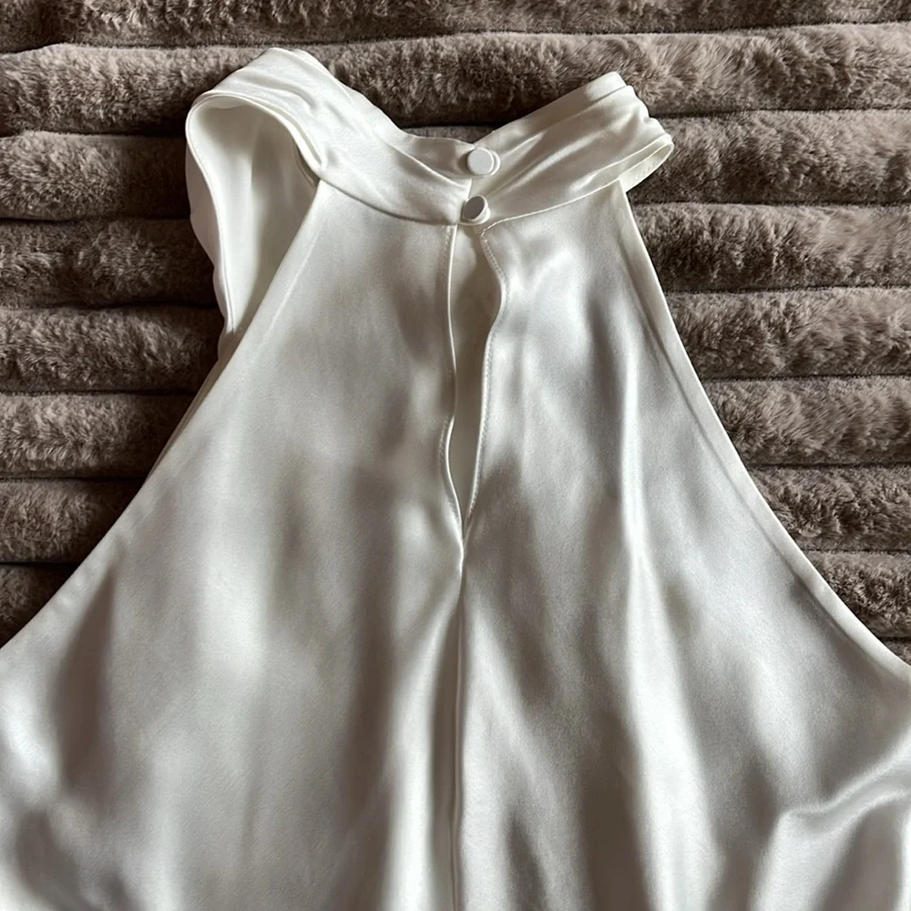 Halston White Satin Halter Neck Top - Picture 4 of 5